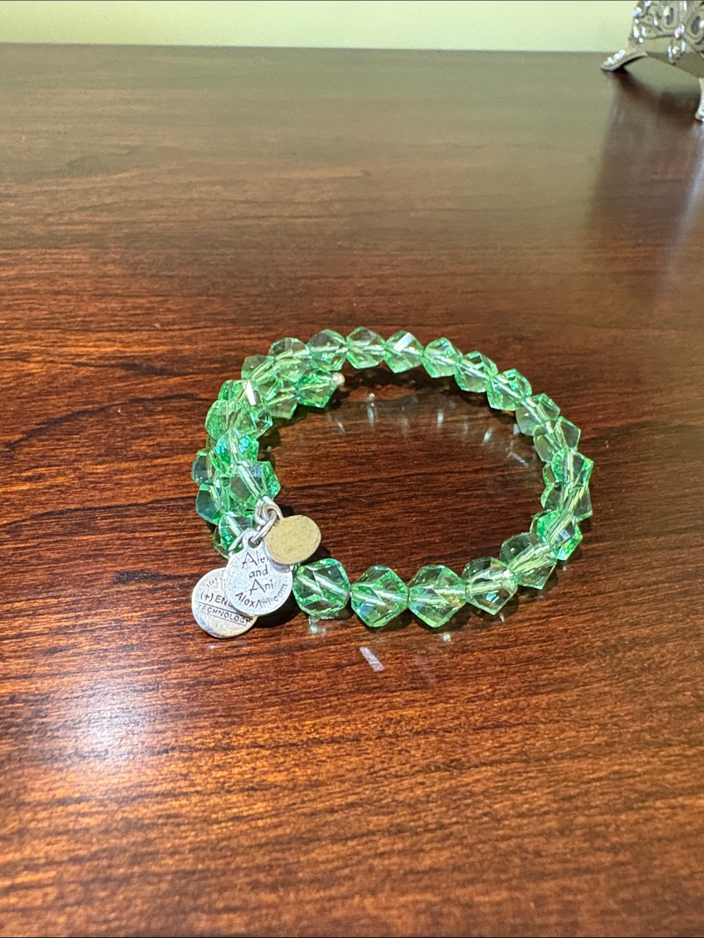 Green Crystal Stretch Bracelet with Charm